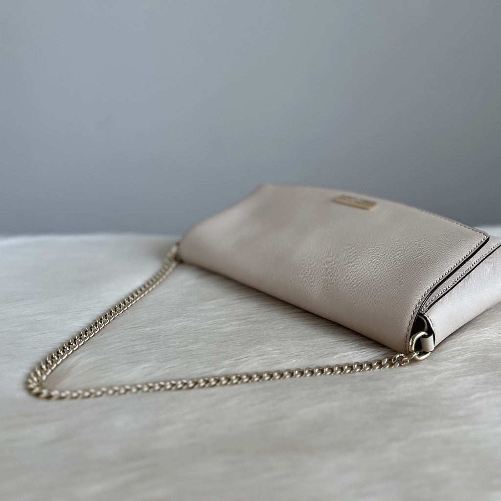 Kate Spade White Leather Gold Chain Small 2 Way Shoulder Bag