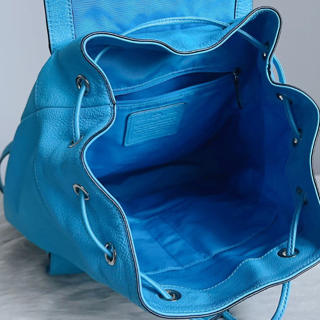 Coach Blue Leather Turn Lock Pocket Drawstring Backpack