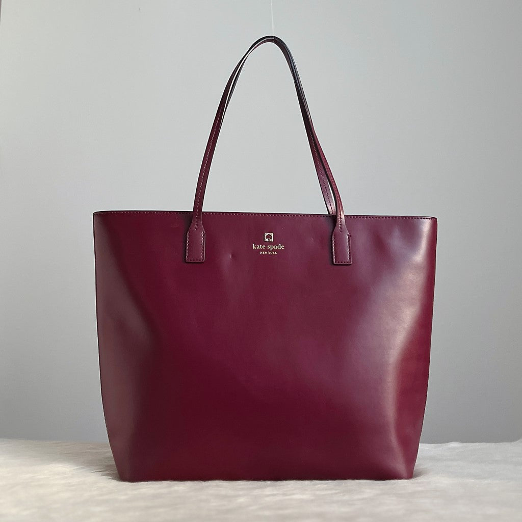 Kate Spade Bordeaux Leather Front Logo Shopper Shoulder Bag