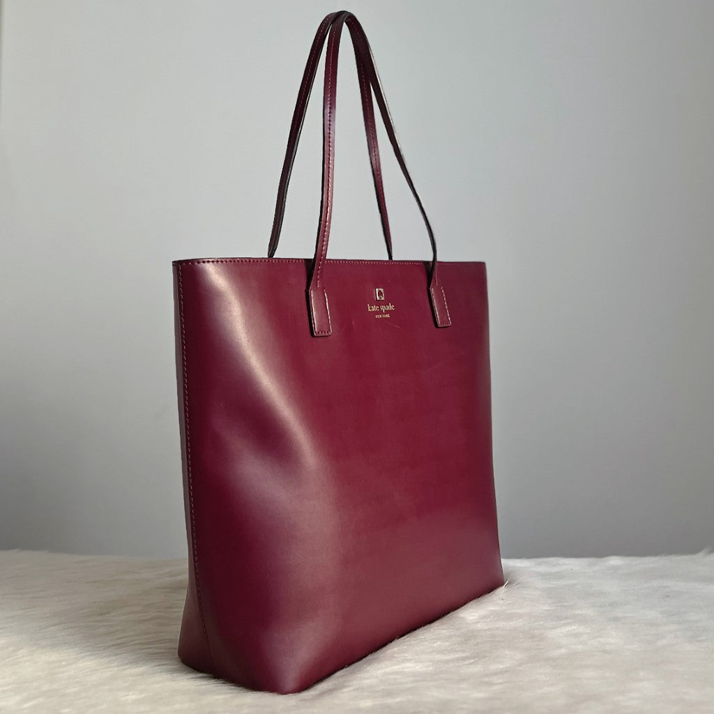 Kate Spade Bordeaux Leather Front Logo Shopper Shoulder Bag