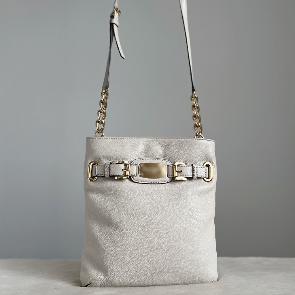 Michael Kors Creamy Leather Front Buckle Crossbody Shoulder Bag