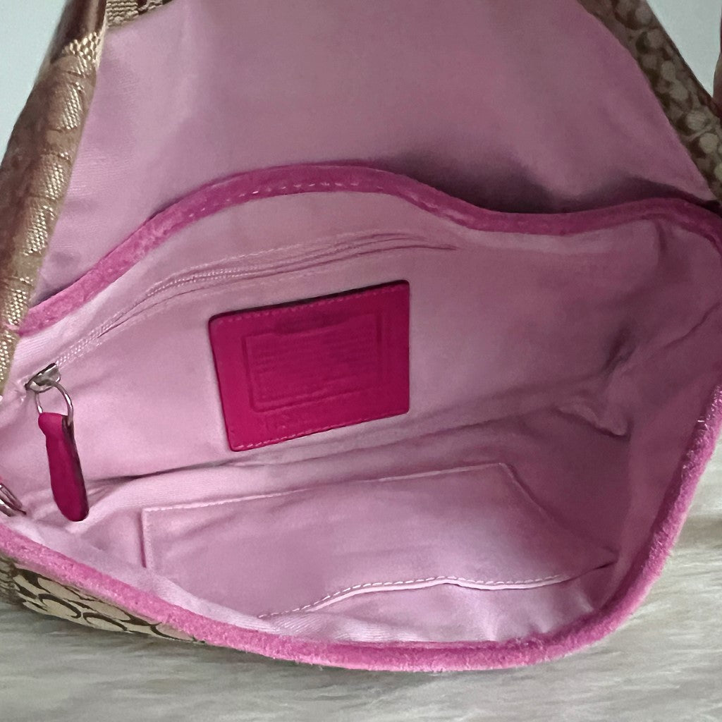 Coach Pink Buckle Monogram Patchwork Flap Shoulder Bag