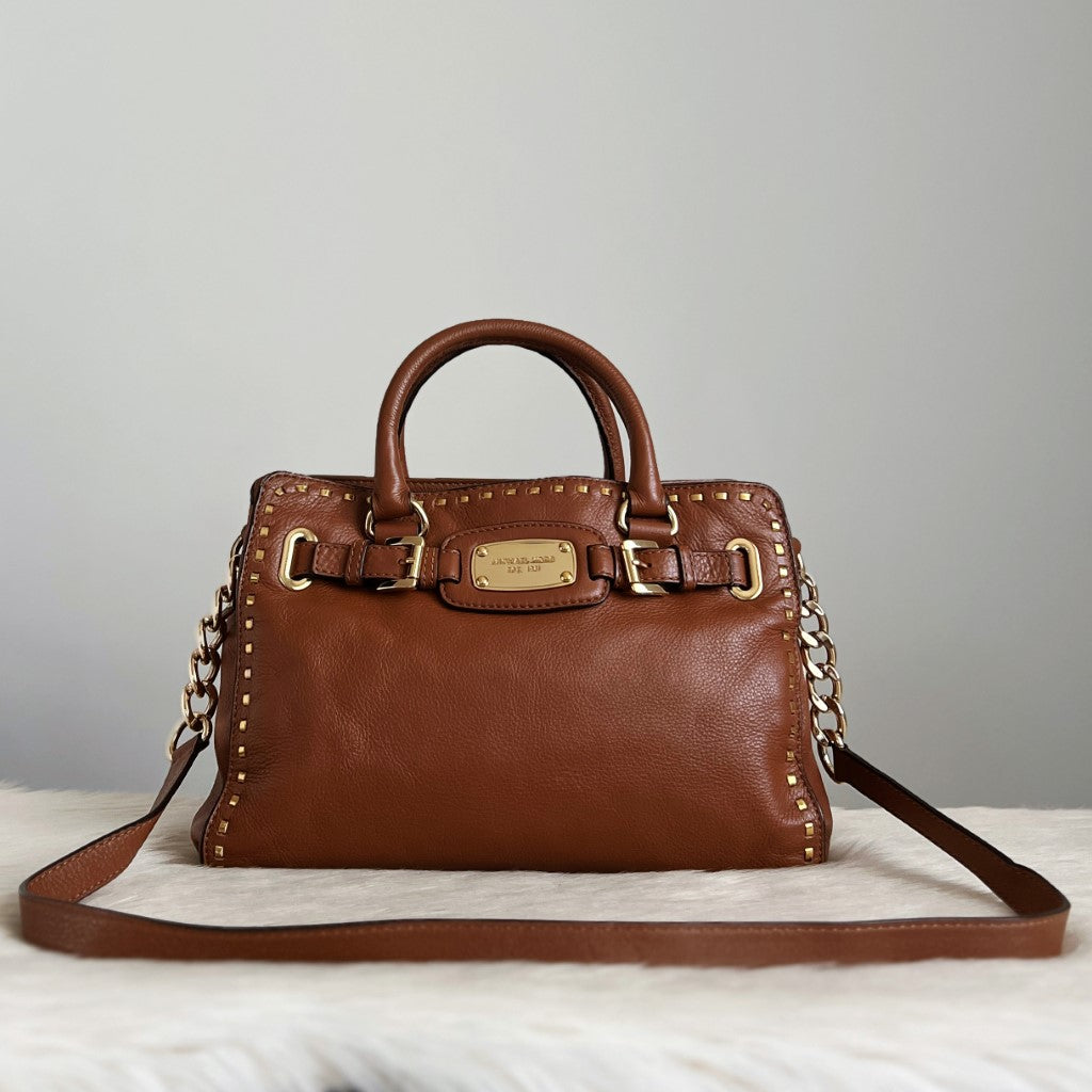 Michael Kors Caramel Leather Hamilton Studded 2 Way Shoulder Bag