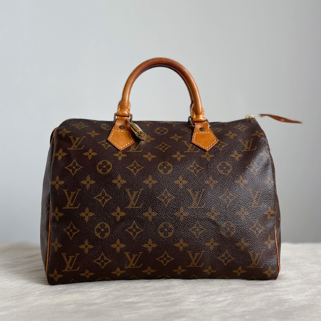 Louis Vuitton Signature Monogram Speedy 30 Bag + Lock & Keys