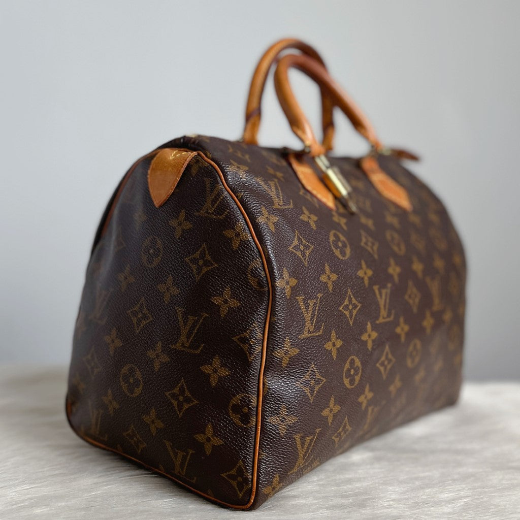 Louis Vuitton Signature Monogram Speedy 30 Bag + Lock & Keys