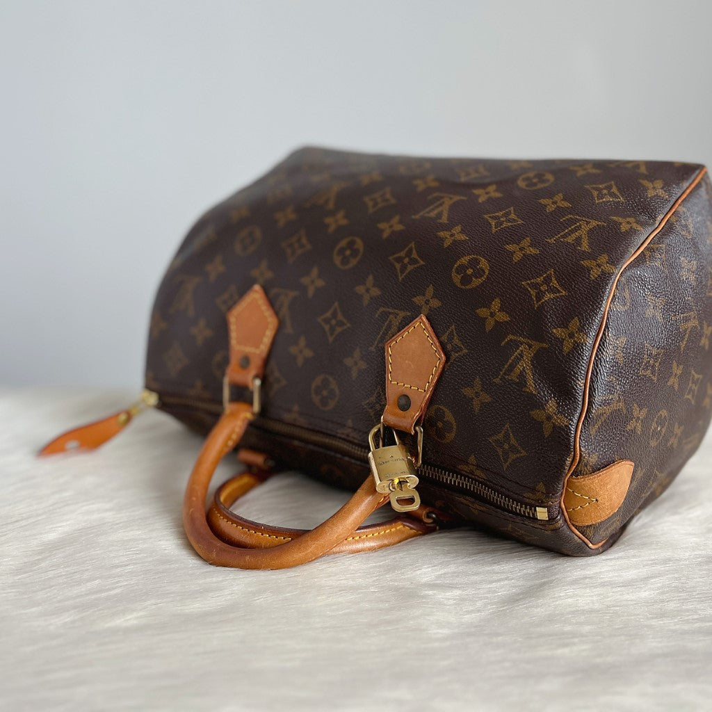 Louis Vuitton Signature Monogram Speedy 30 Bag + Lock & Keys