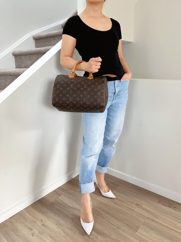 Louis Vuitton Signature Monogram Speedy 30 Bag + Lock & Keys