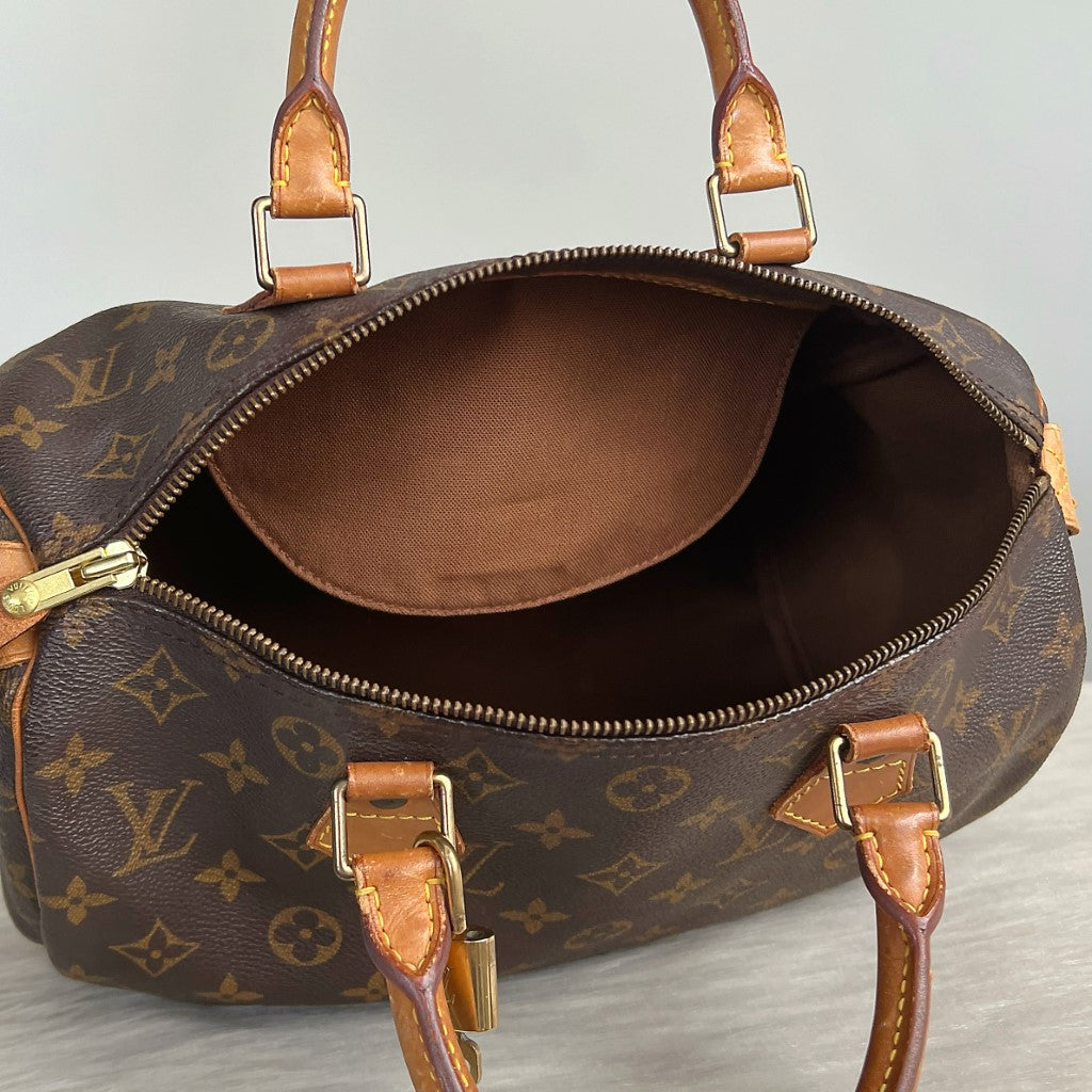 Louis Vuitton Signature Monogram Speedy 30 Bag + Lock & Keys