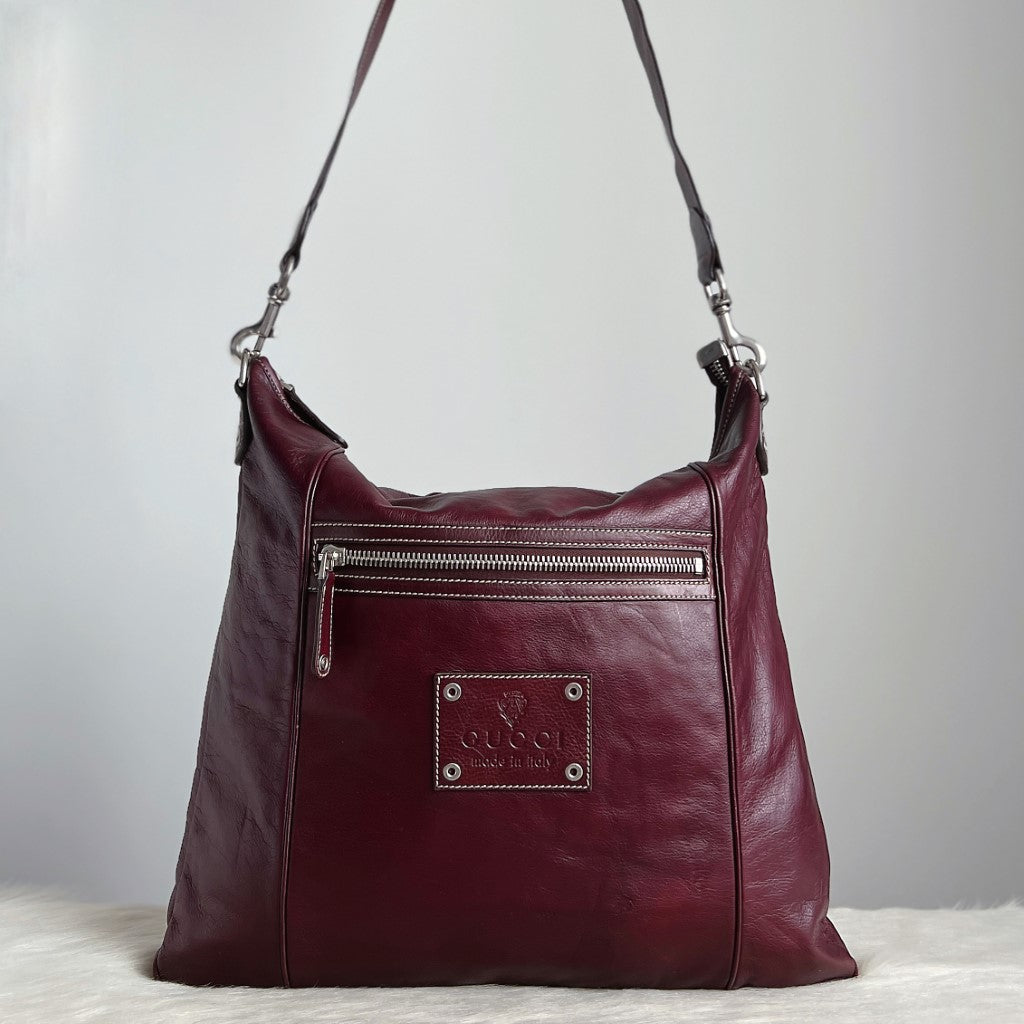 Gucci Burgundy Leather Oversized Weekend Travel Shoulder Bag