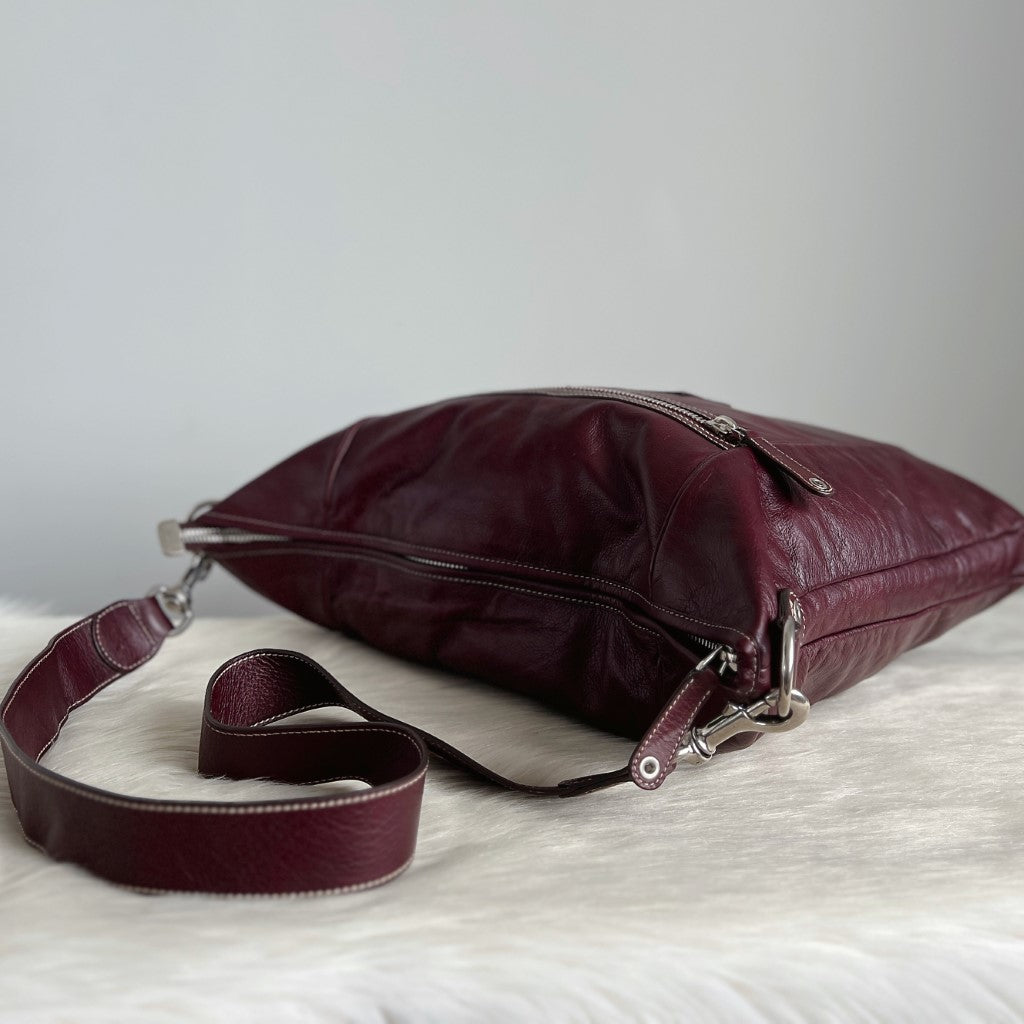 Gucci Burgundy Leather Oversized Weekend Travel Shoulder Bag