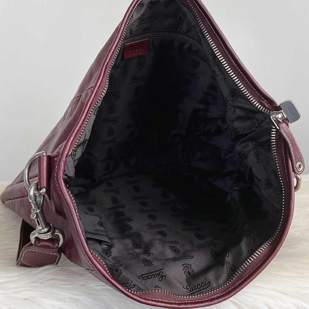 Gucci Burgundy Leather Oversized Weekend Travel Shoulder Bag