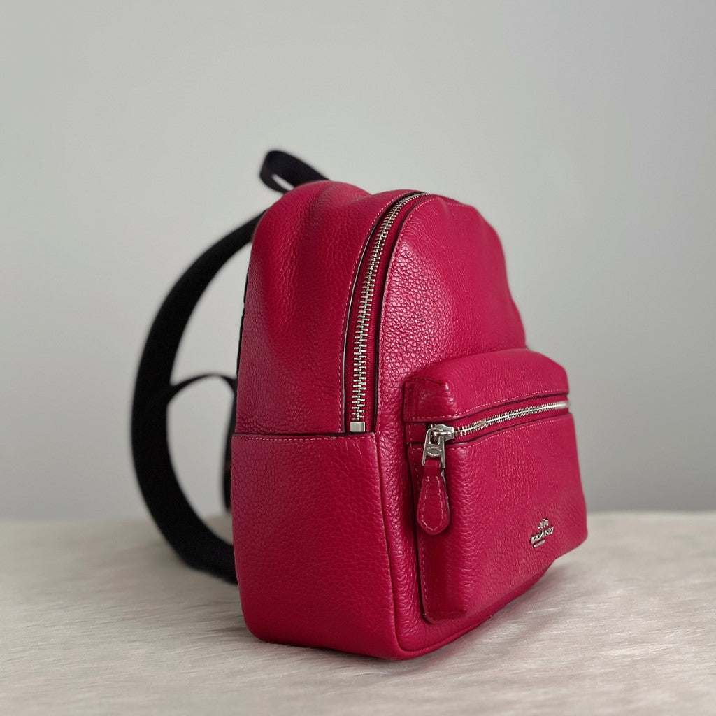 Coach Fuchsia Leather Front Compartment Small Backpack Excellent