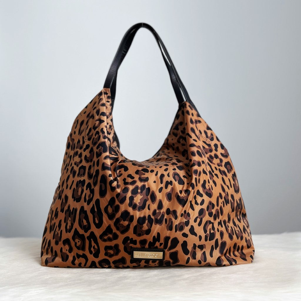 Jimmy Choo Leopard Print Slouchy Shoulder Bag Excellent