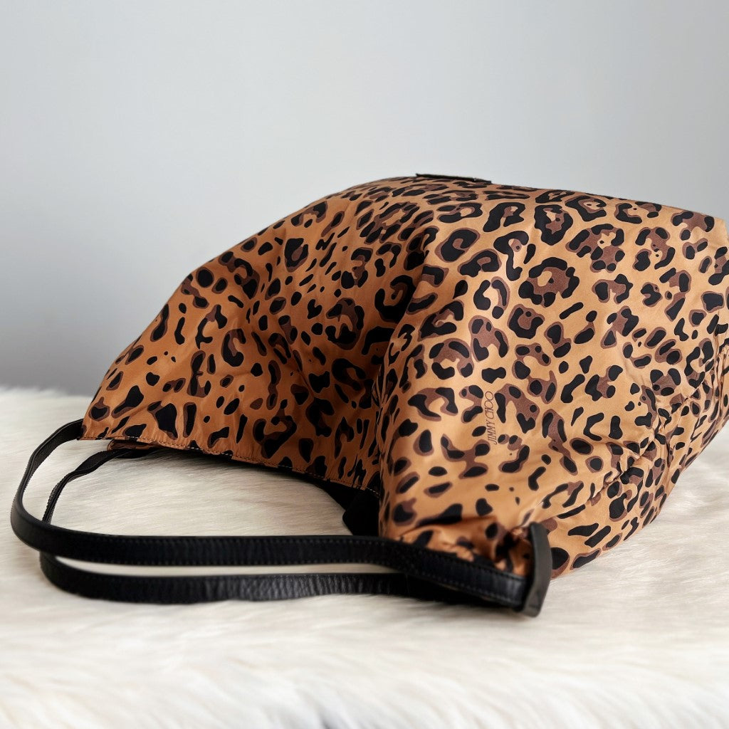 Jimmy Choo Leopard Print Slouchy Shoulder Bag Excellent