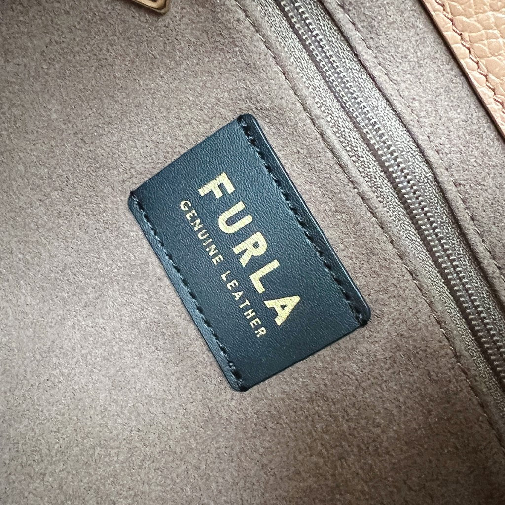 Furla Caramel Leather Front Logo Shoulder Bag Excellent