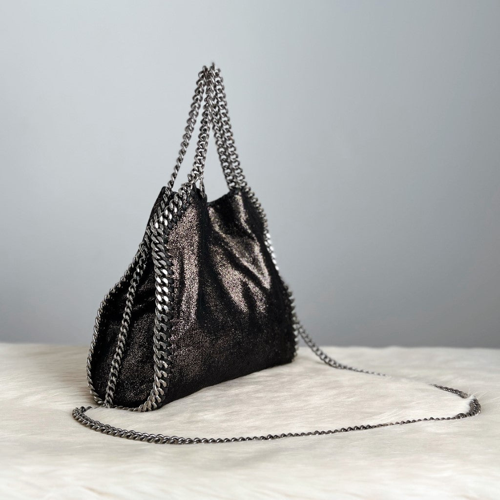 Stella McCrtney Metallic Charcoal Signature Falabella Shoulder Bag Excellent