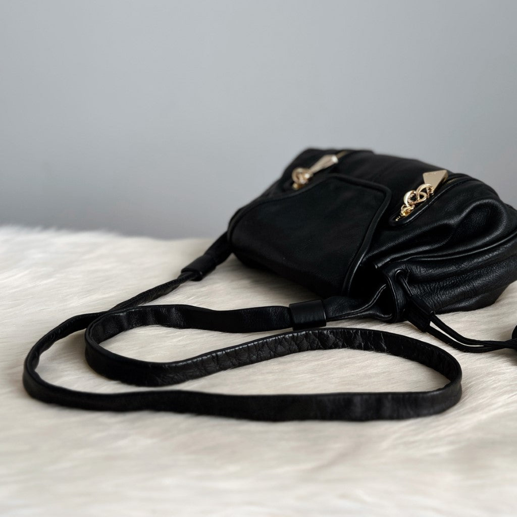 See by Chloe Black Leather Tassel Drawstring Crossbody Shoulder Bag Excellent