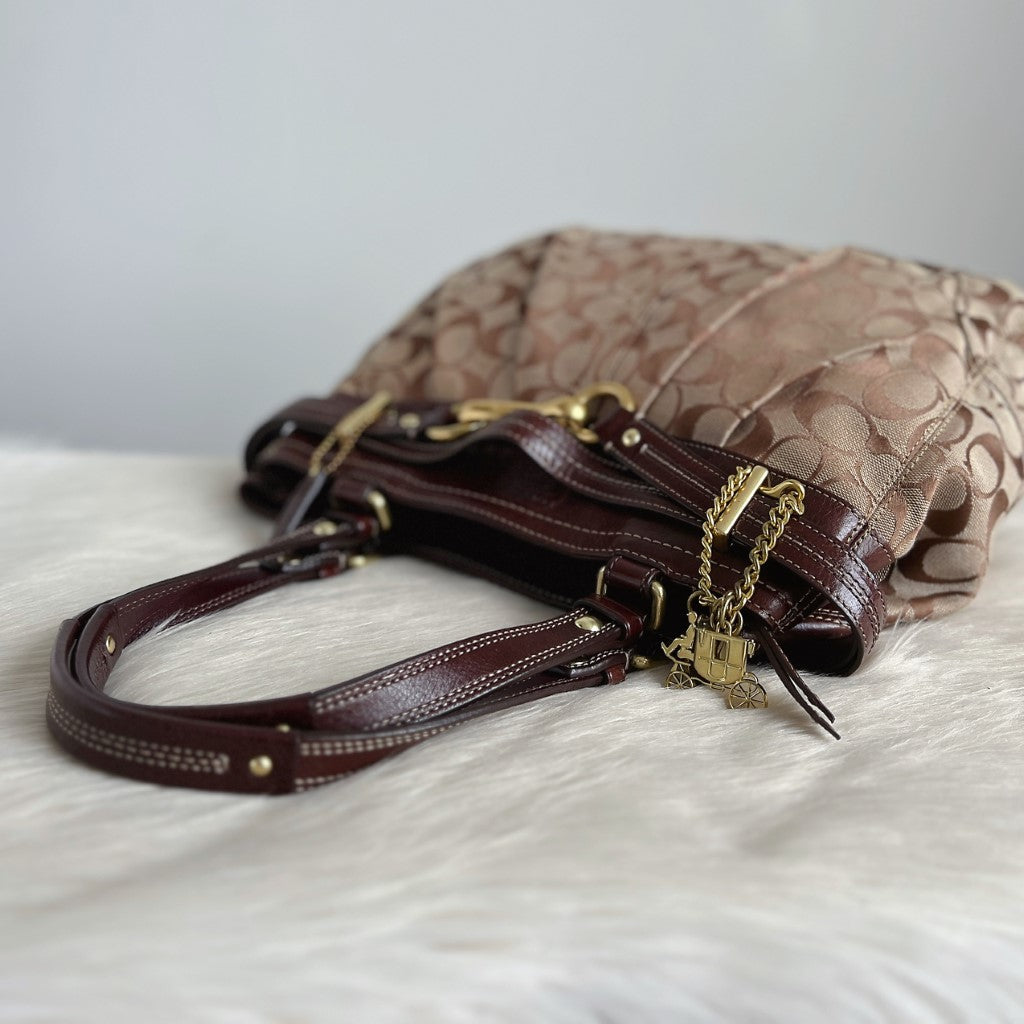 Coach Chocolate Leather Monogram Buckle Detail Shoulder Bag