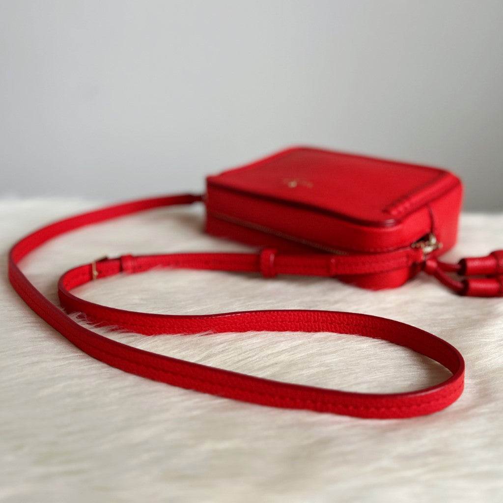 Kate Spade Red Leather Tassel Charm Crossbody Shoulder Bag