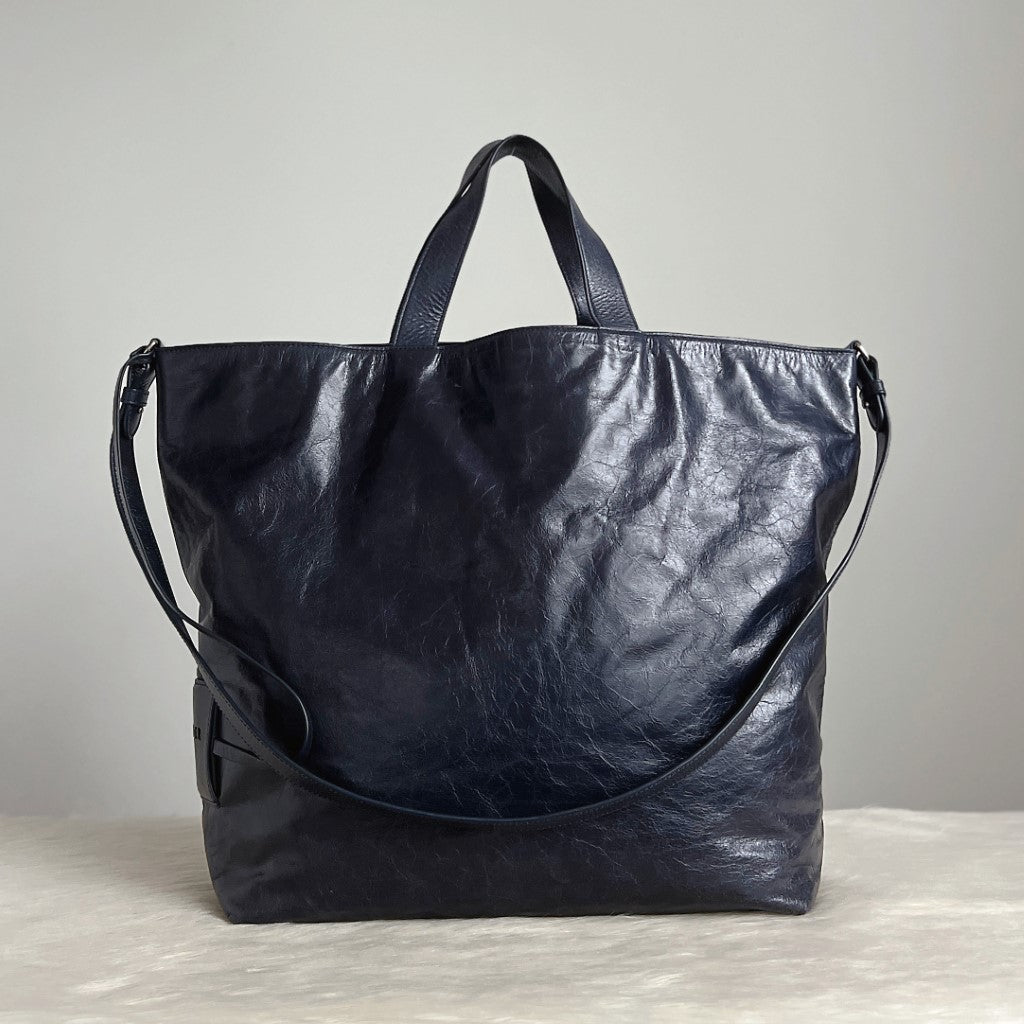 Jil Sander Navy Leather Classic Large 2 Way Shoulder Bag