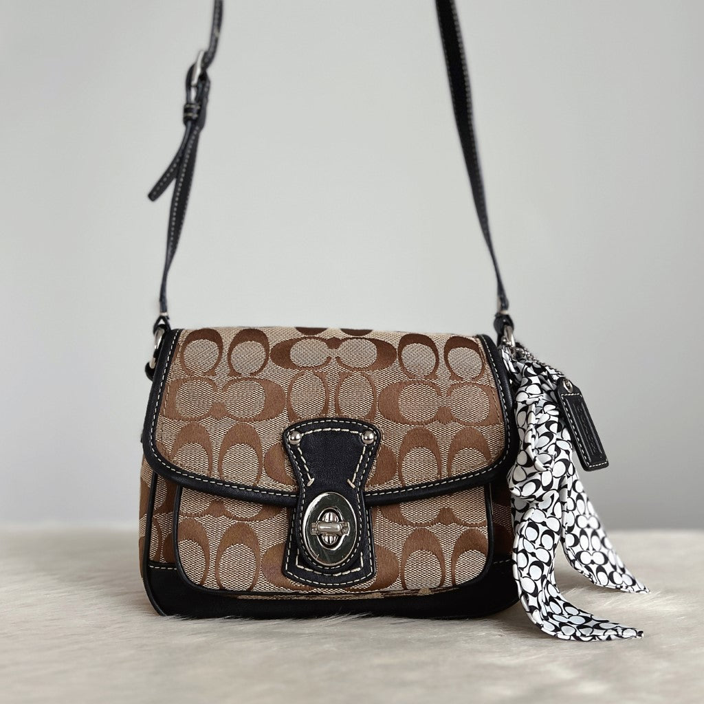 Coach Chocolate Leather Monogram Turn Lock Crossbody Shoulder Bag