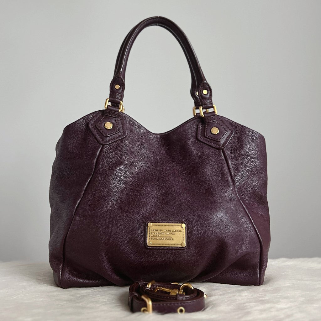 Marc Jacobs Plum Leather Front Logo 2 Way Shoulder Bag Excellent