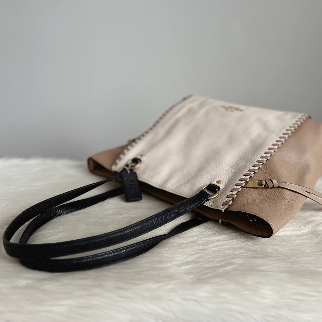 Coach Tri-Tone Leather Pleated Detail Career Shoulder Bag