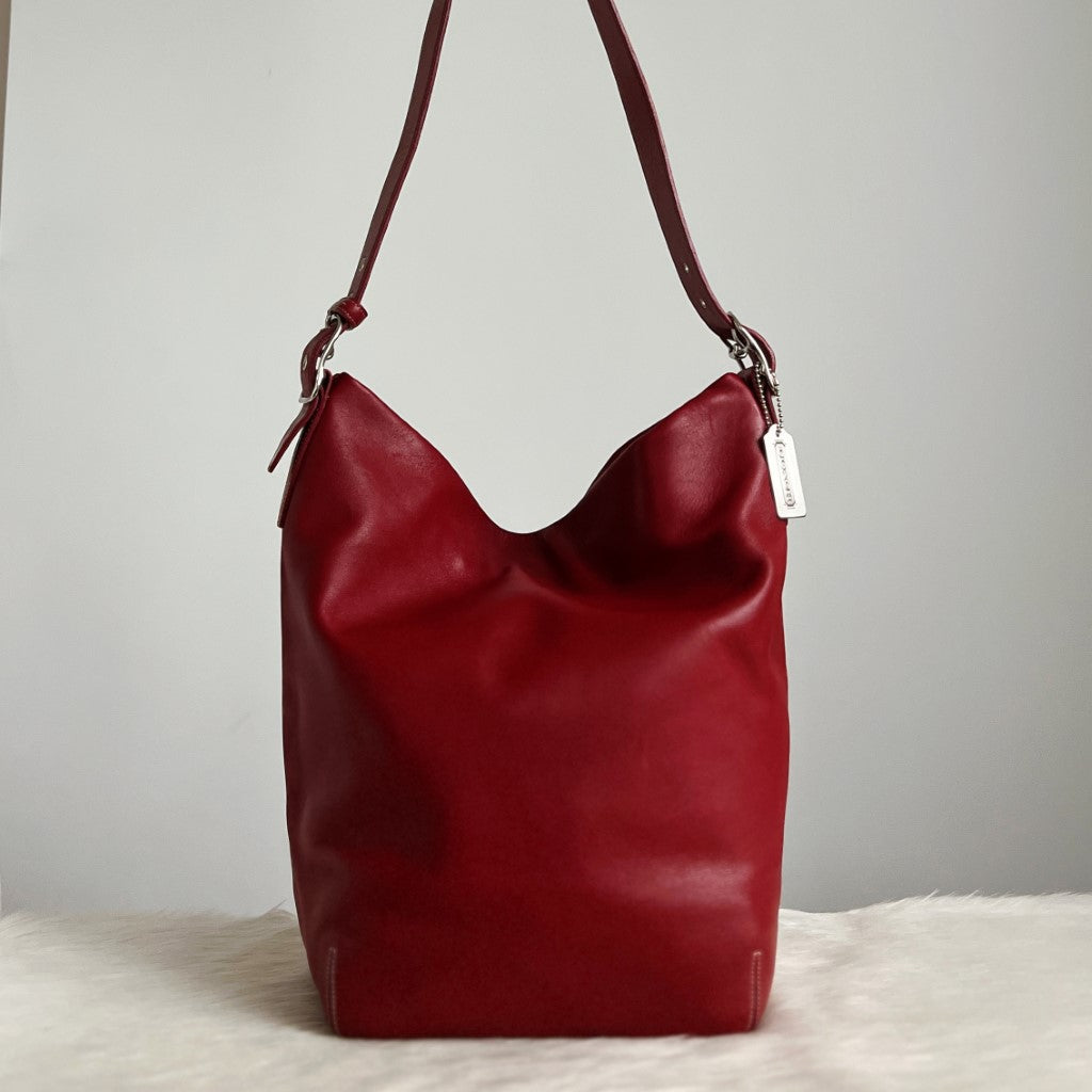 Coach Maroon Leather Bucket Slouchy Large Shoulder Bag