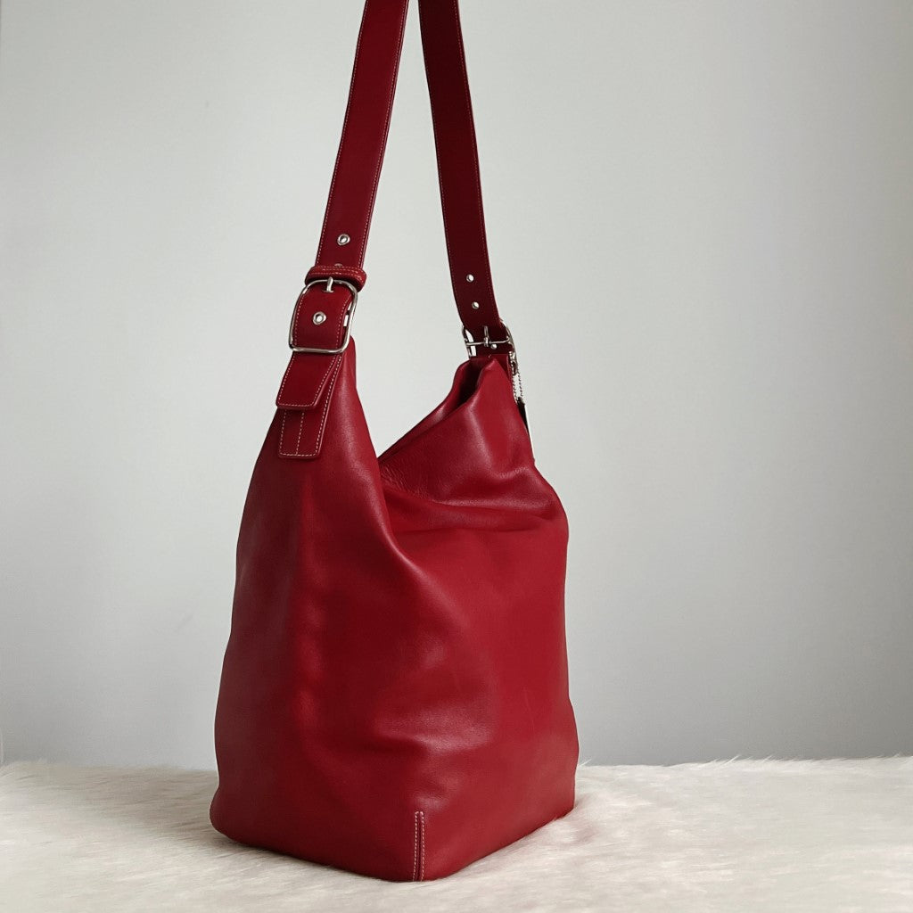 Coach Maroon Leather Bucket Slouchy Large Shoulder Bag