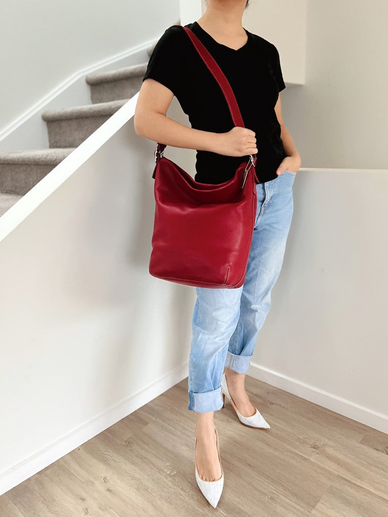 Coach Maroon Leather Bucket Slouchy Large Shoulder Bag