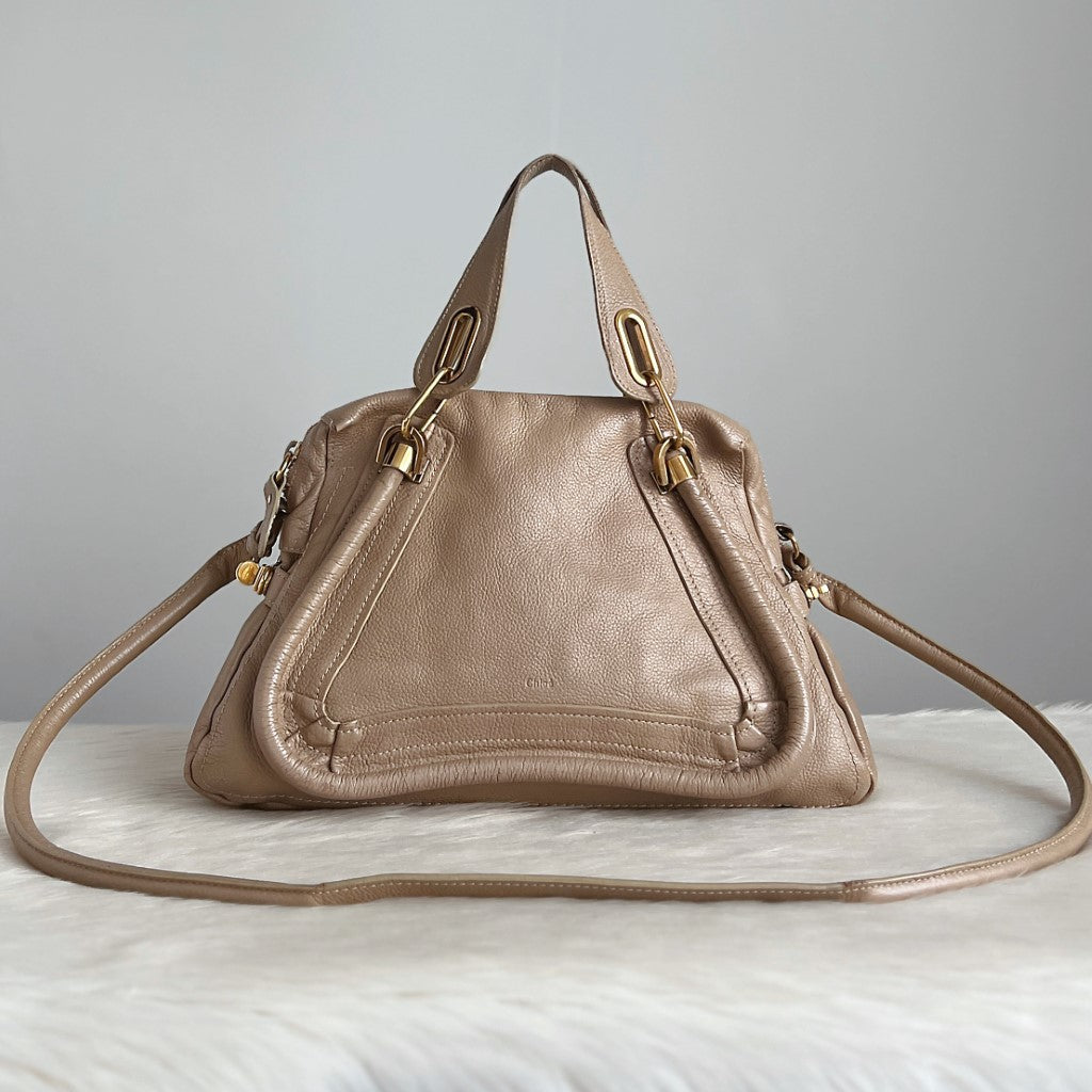 Chloe Iconic Taupe Leather Paraty 2 Way Shoulder Bag