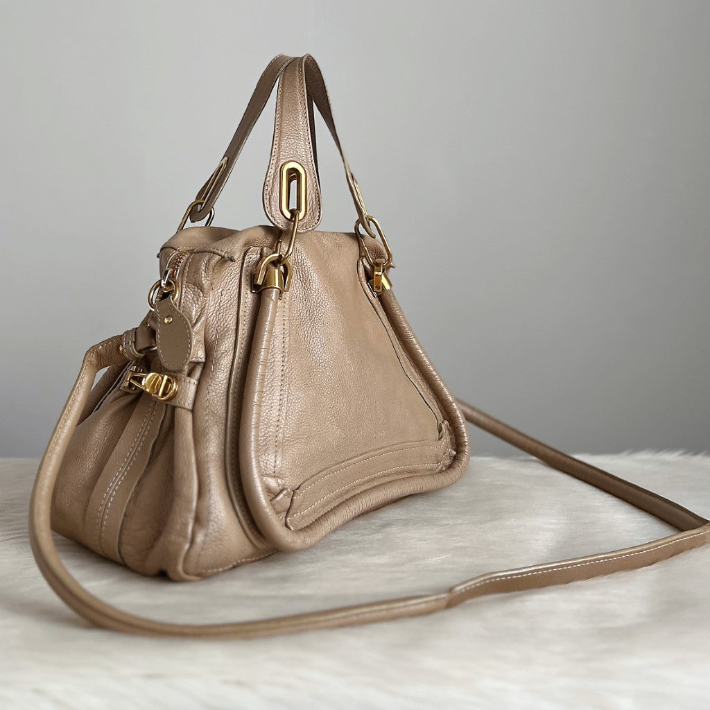 Chloe Iconic Taupe Leather Paraty 2 Way Shoulder Bag