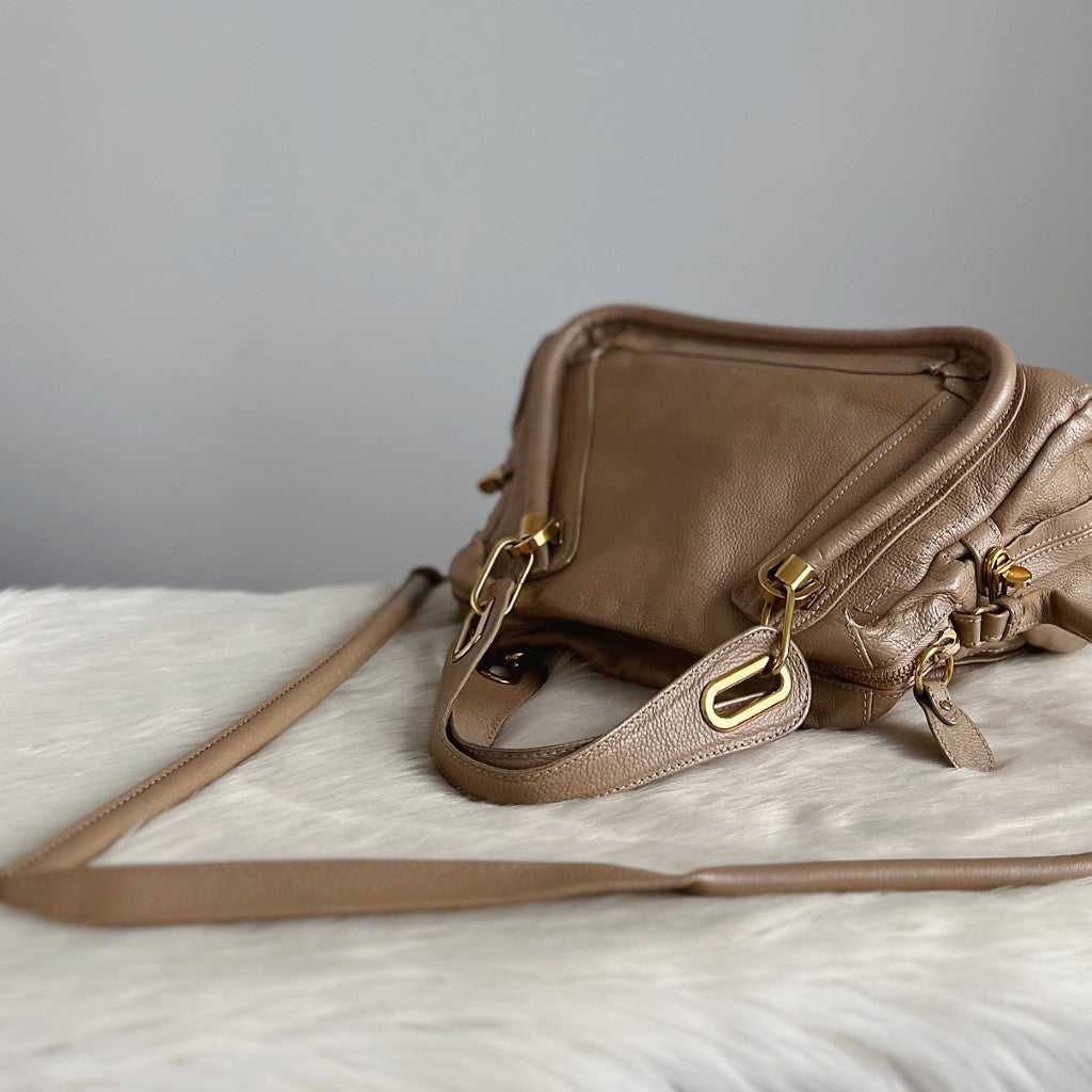 Chloe Iconic Taupe Leather Paraty 2 Way Shoulder Bag