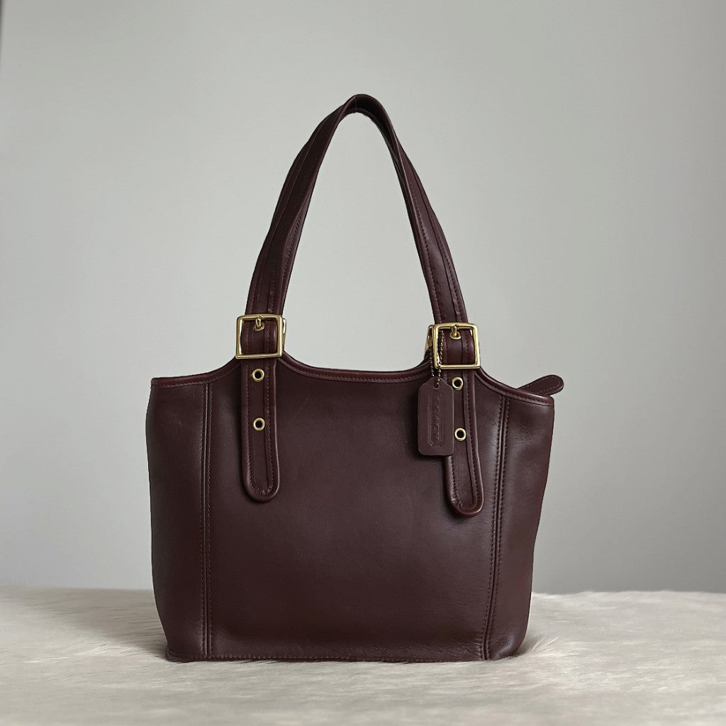 Coach Chocolate Leather Buckle Strap Shoulder Bag