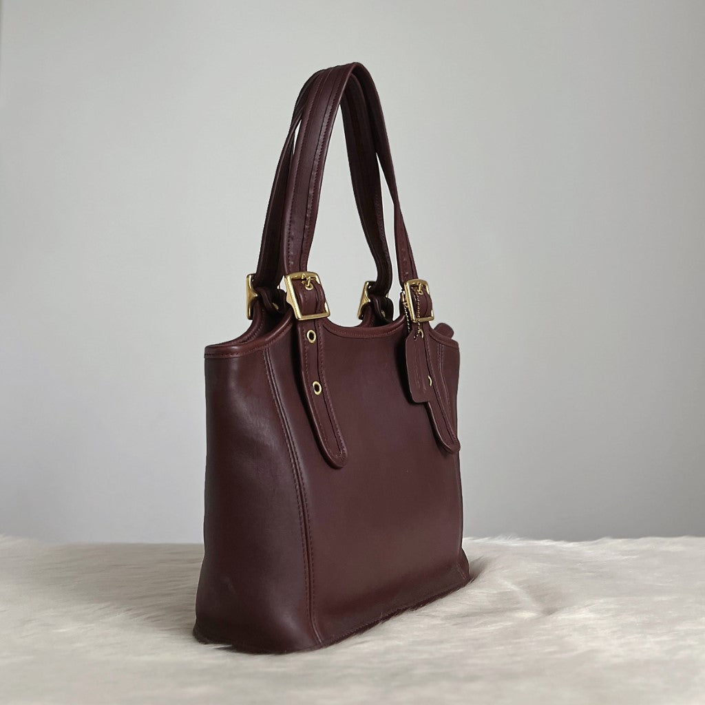 Coach Chocolate Leather Buckle Strap Shoulder Bag