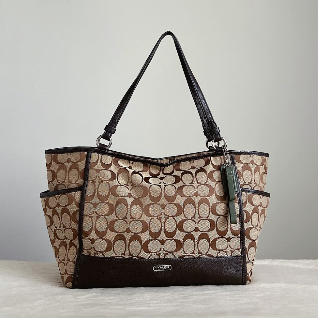 Coach Chocolate Leather Monogram Side Pocket Shoulder Bag