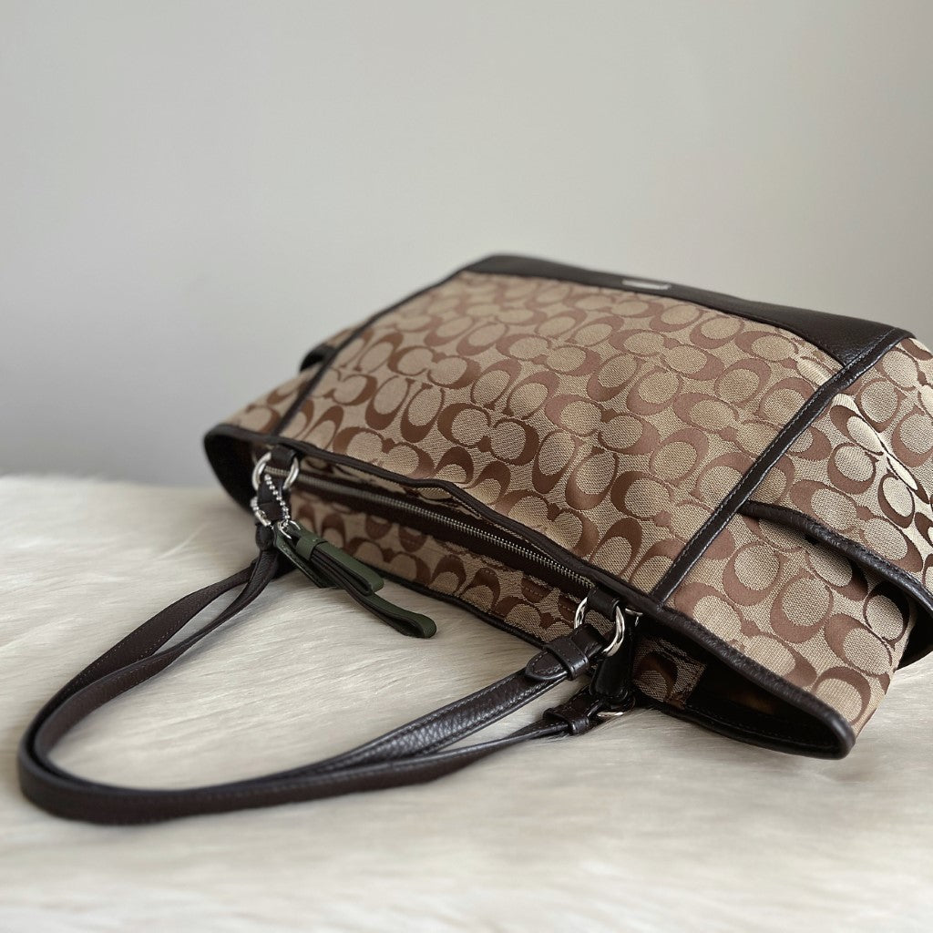 Coach Chocolate Leather Monogram Side Pocket Shoulder Bag