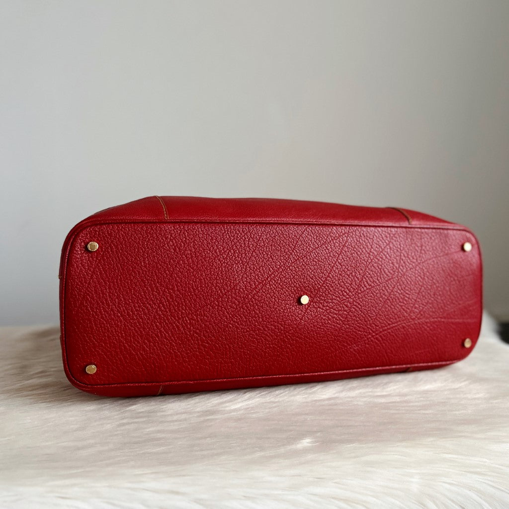 Bvlgari Red Leather Triple Compartment Oversized Shoulder Bag