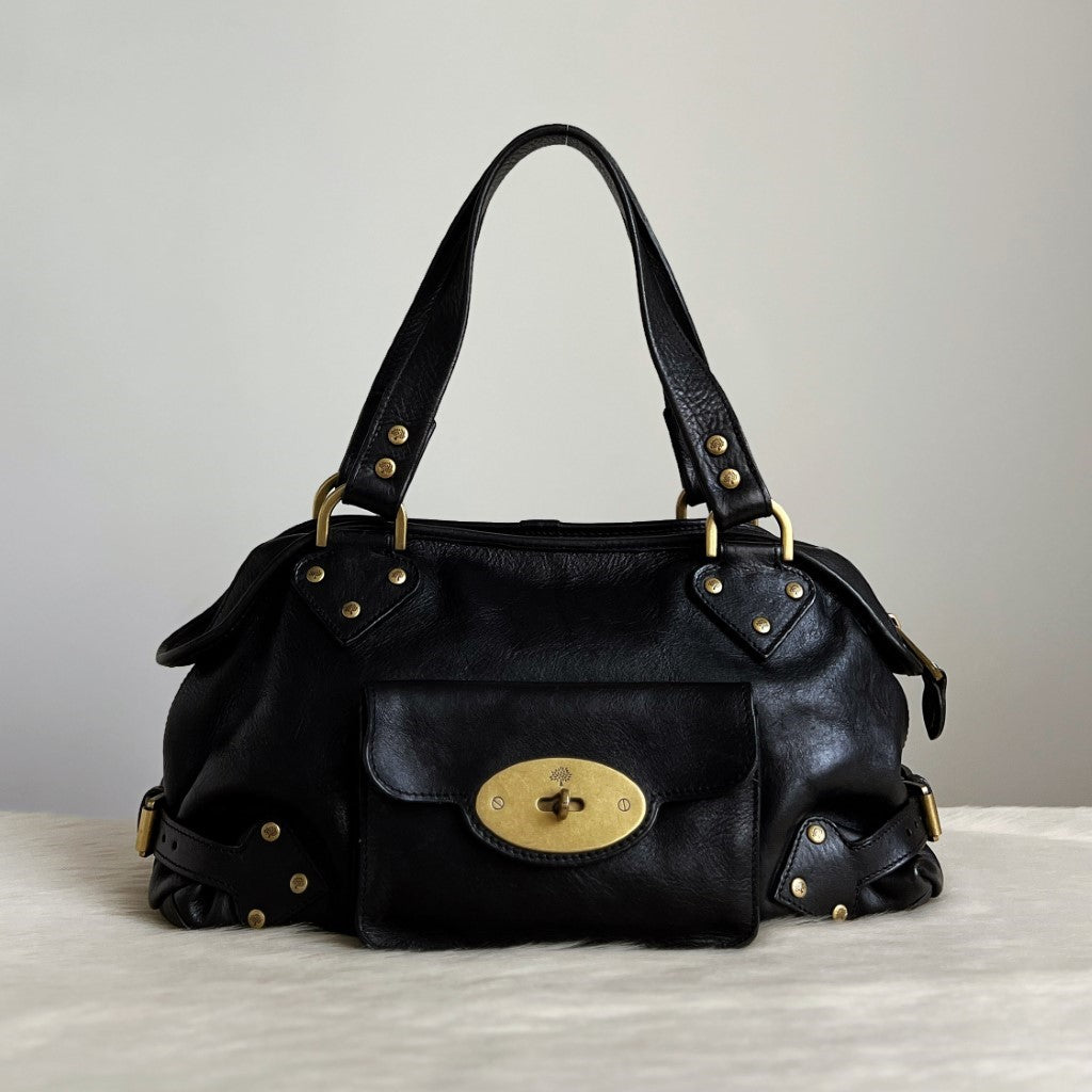 Mulberry Black Leather Signature Turn Lock Shoulder Bag