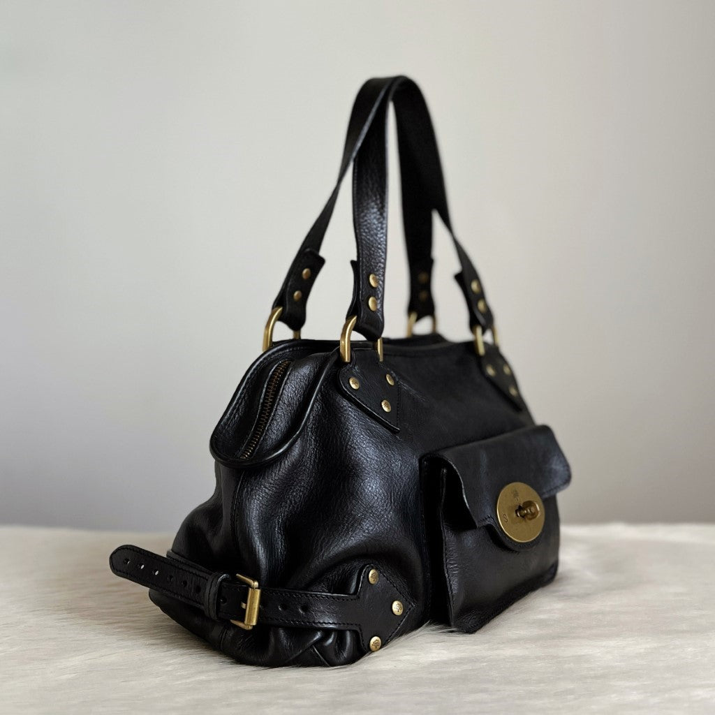 Mulberry Black Leather Signature Turn Lock Shoulder Bag