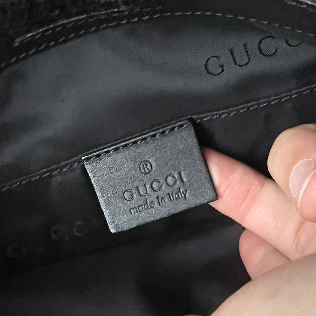 Gucci Black Leather Canvas Messenger Crossbody Shoulder Bag