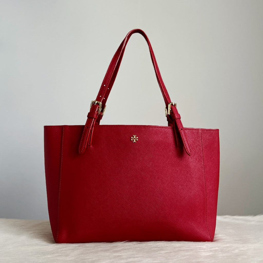 Tory Burch Red Leather Front Compartment Large Shoulder Bag Excellent