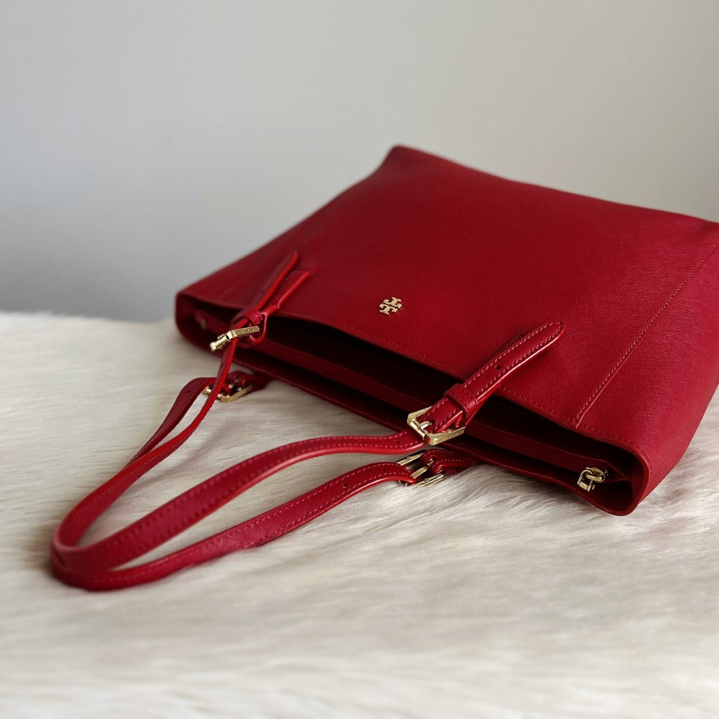 Tory Burch Red Leather Front Compartment Large Shoulder Bag Excellent