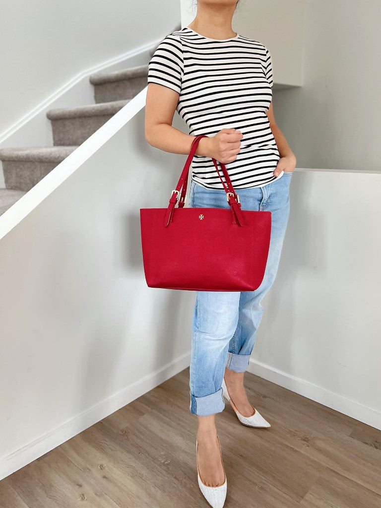 Tory Burch Red Leather Front Compartment Large Shoulder Bag Excellent