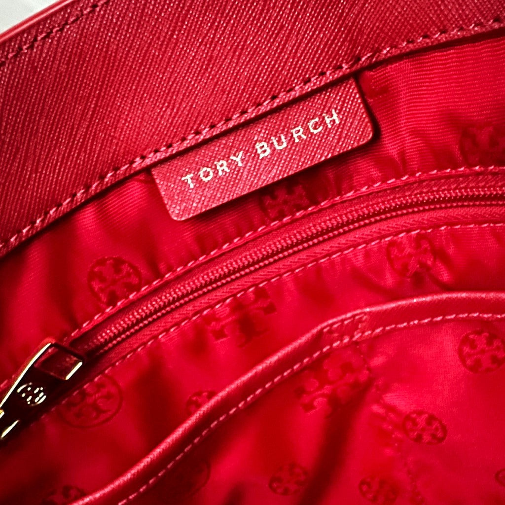 Tory Burch Red Leather Front Compartment Large Shoulder Bag Excellent