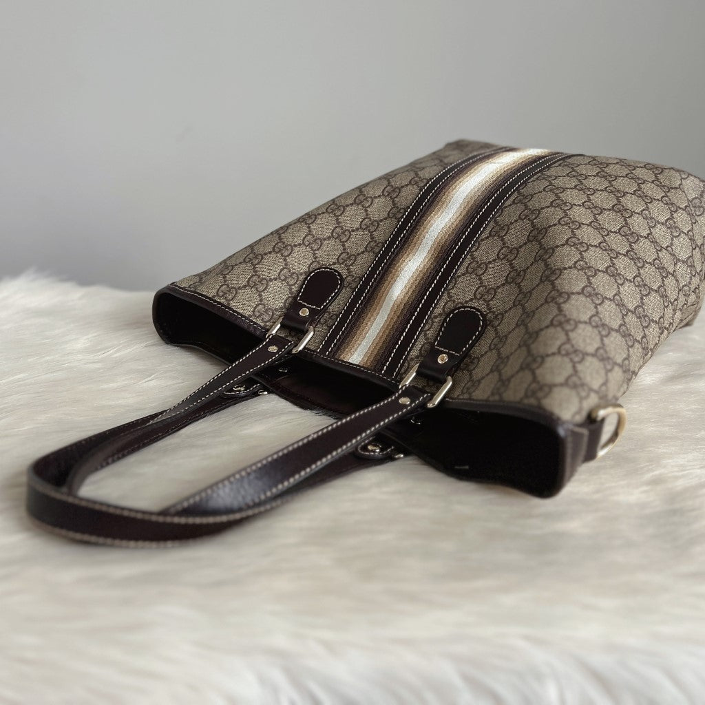 Gucci Signature Double G Monogram Stripe Detail Shoulder Bag