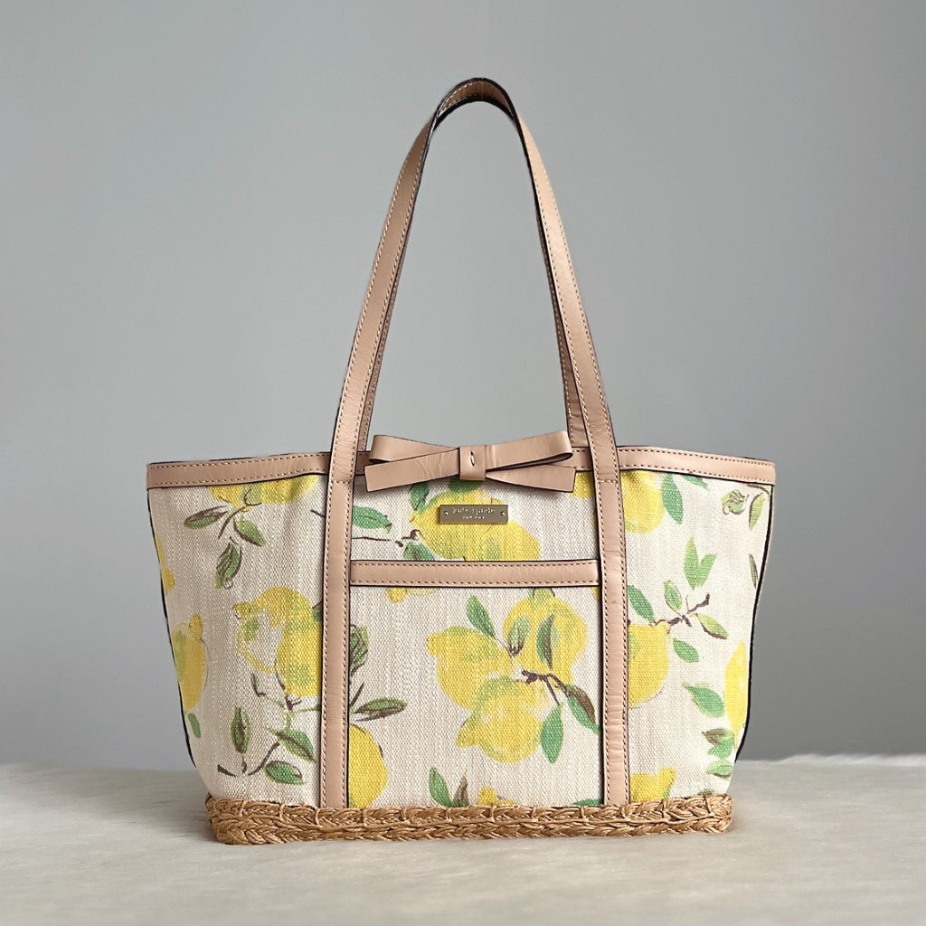 Kate Spade Beige Leather Floral Pattern Holiday Shoulder Bag