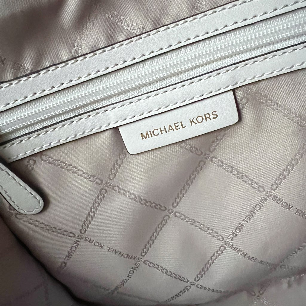 Michael Kors White Leather MK Monogram Career 2 Way Shoulder Bag Excellent