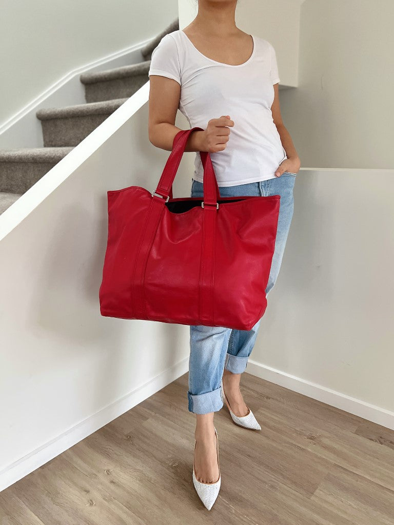 Marc Jacobs Red Leather Oversized Holiday Weekend Shoulder Bag