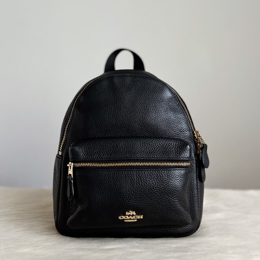 Coach Black Leather Front Pocket Mini Backpack Excellent